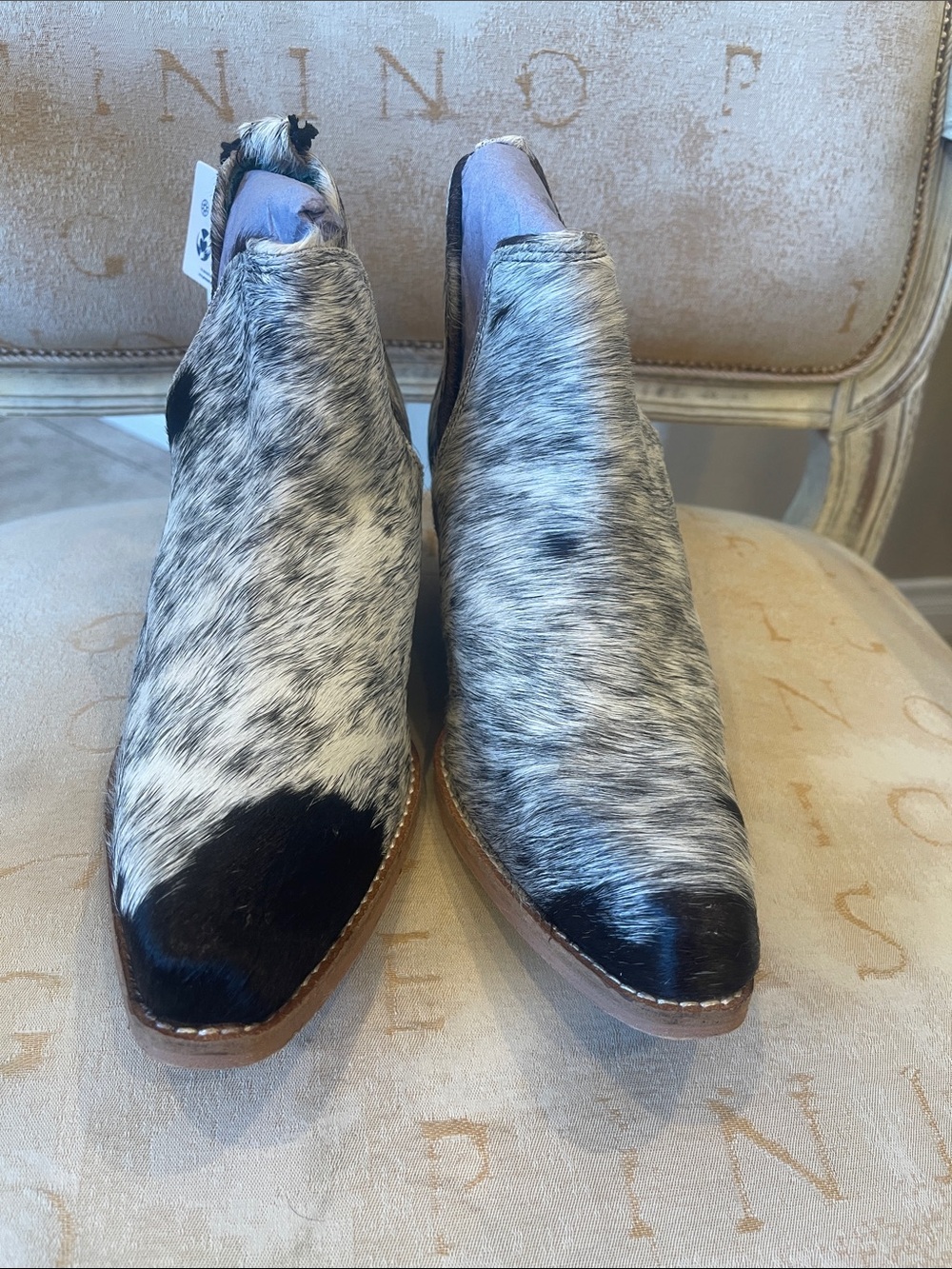 Myra-Women's Black & White Haircalf Slip-On Ankle Boots